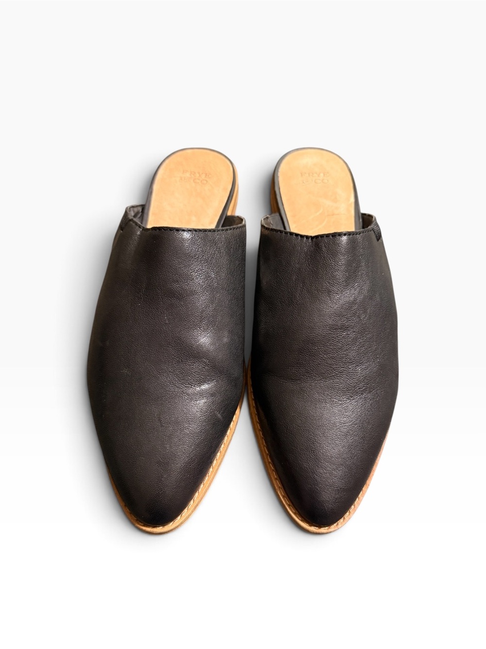 Frye & Co Black Leather Pointed Toe Mules Slip On Flats Women’s Size 10 - Picture 4 of 7